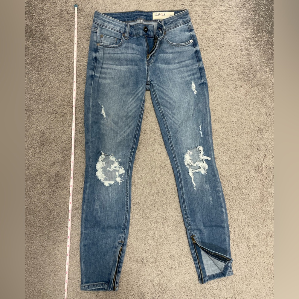 Pistola Jeans - distressed denim, mid rise, stretch, skinny leg